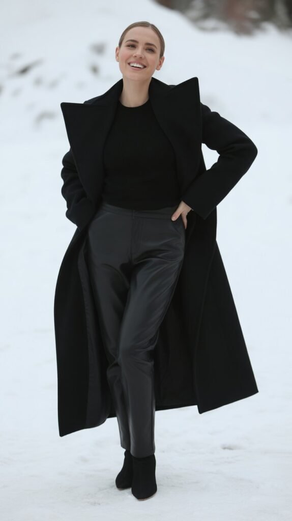 Monochrome All-Black Outfit with Statement Coat