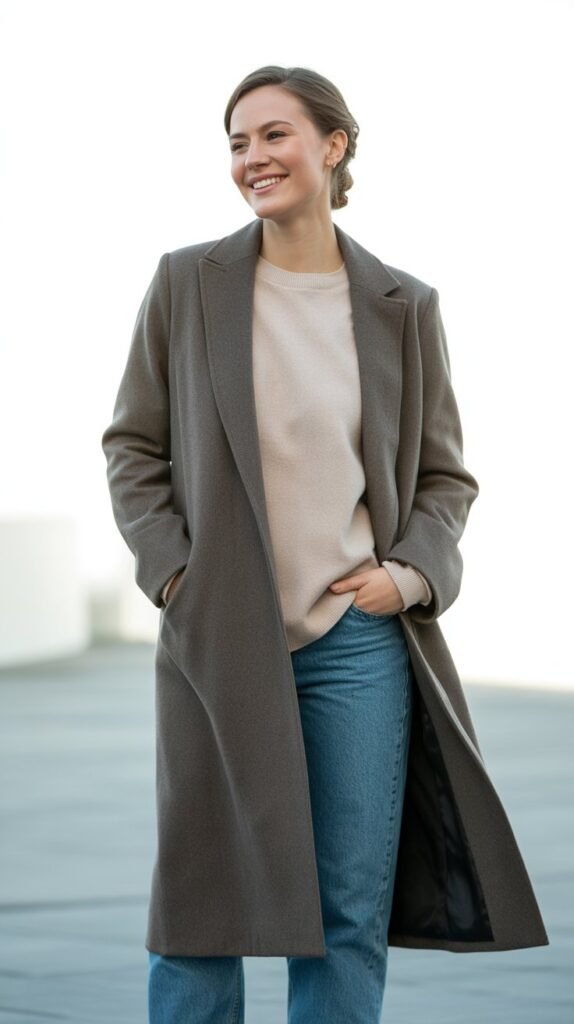 Midi Coat Over Casual Separates