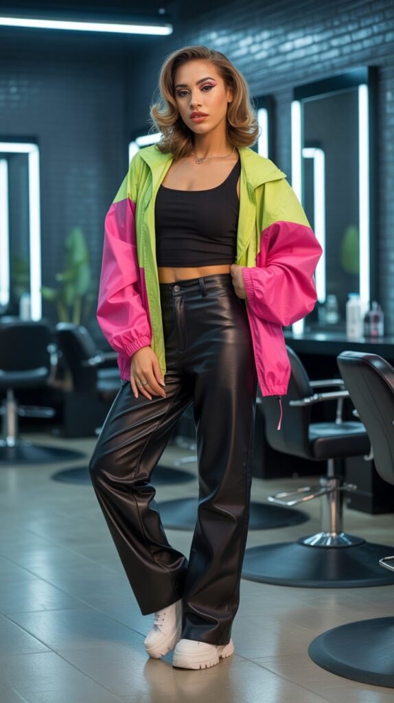 . Neon Windbreaker with Black Basics