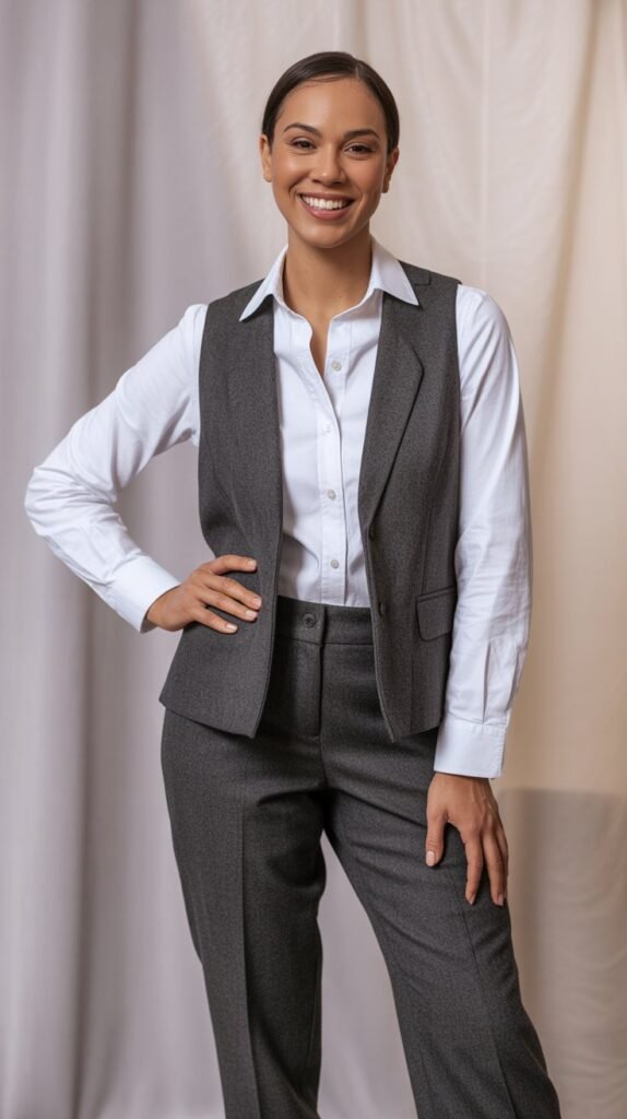 White Button-Down with Gray Vest and Trousers