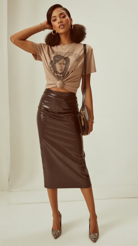 Midi Skirt with Tucked Graphic Tee