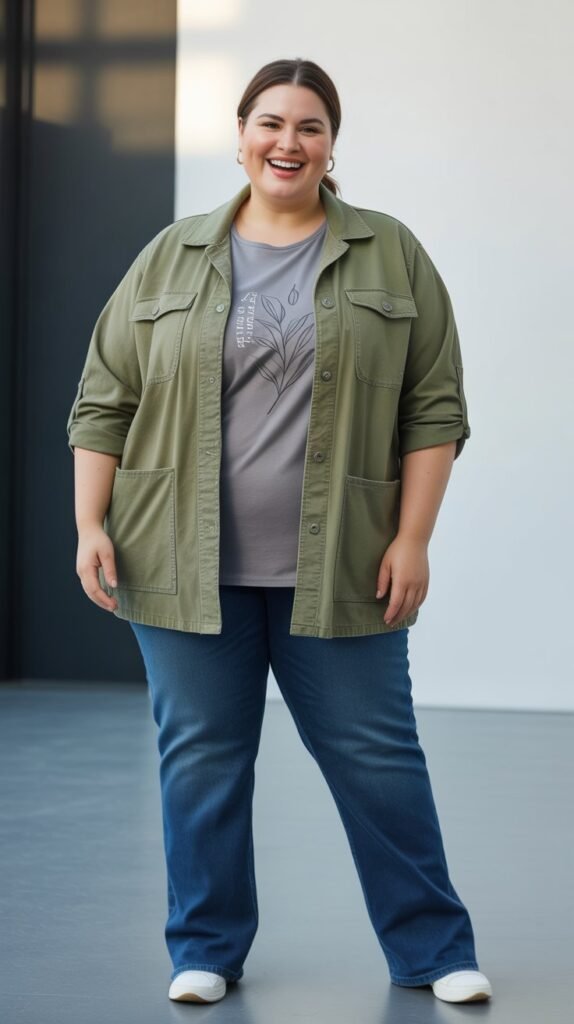 Utility Jacket with Graphic Tee and Jeans