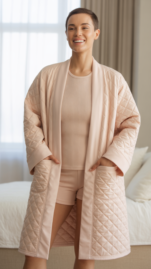Quilted Robe Over Tank and Shorts