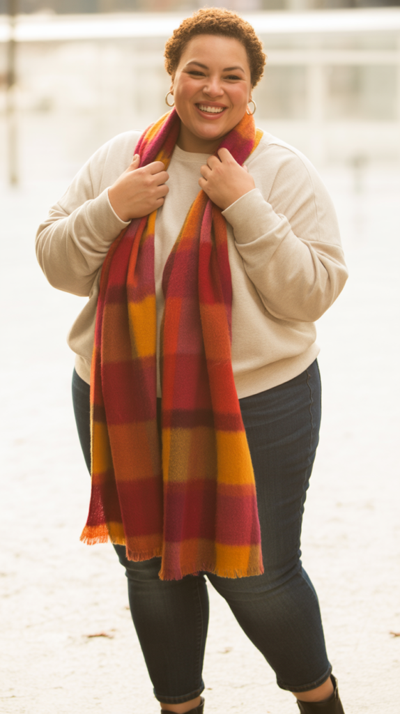 Plaid Scarf and Solid Outfit