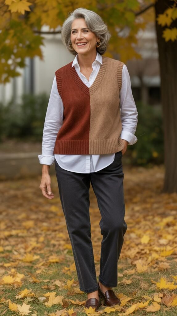 Sweater Vest Layered Over Button-Down