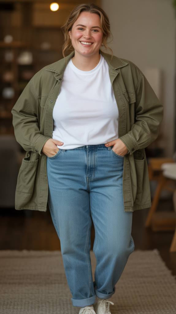 Boyfriend Jeans with White Tee and Utility Jacket