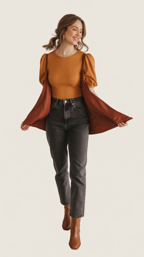 High-Waisted Jeans with Peplum Top