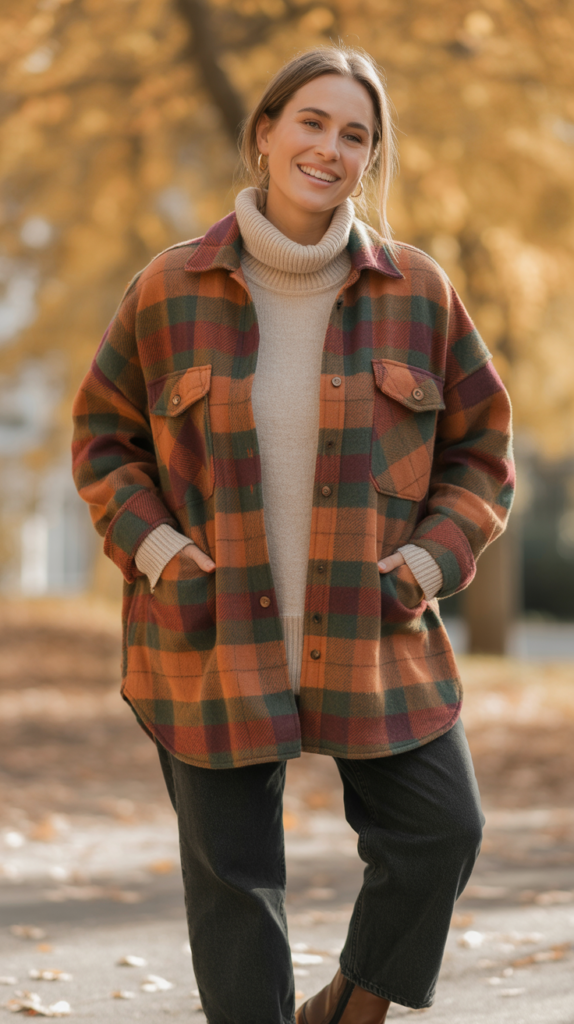 Shacket with Turtleneck Underneath