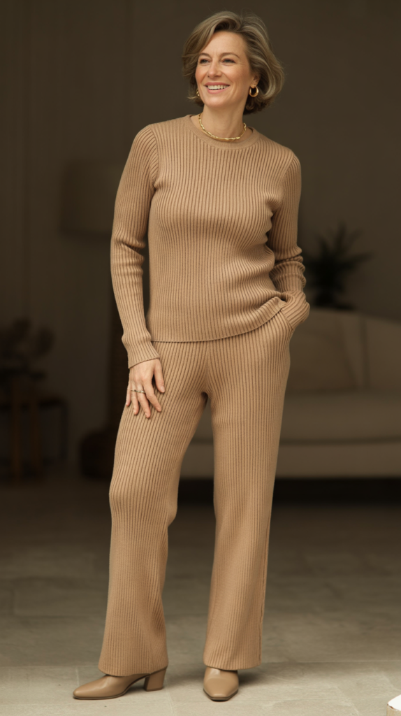 Ribbed Knit Set (Matching Top and Pants