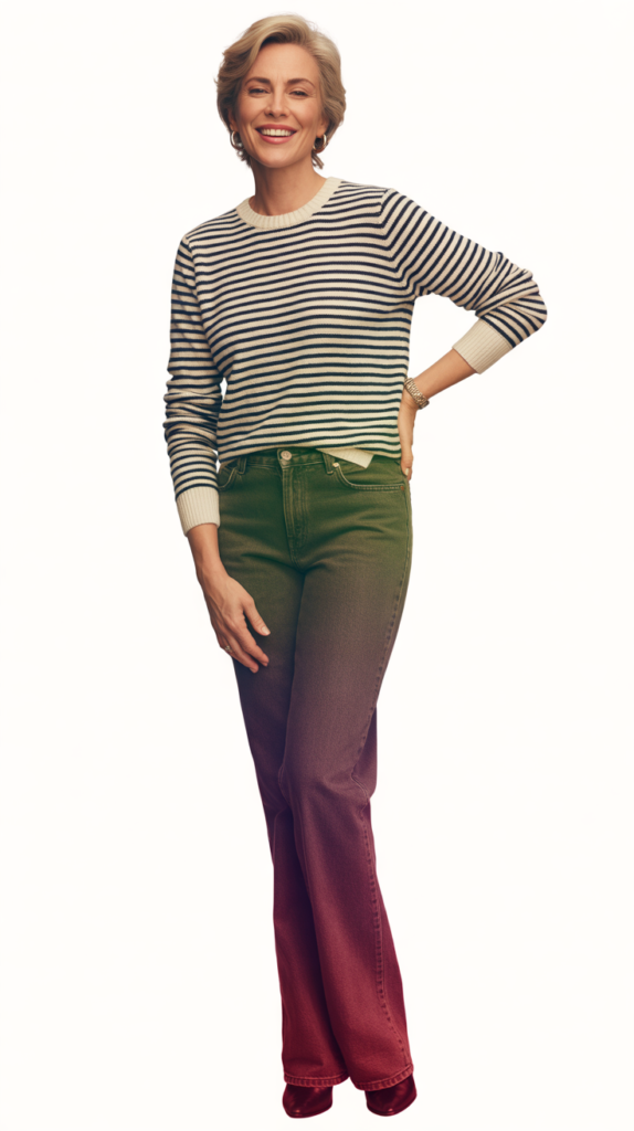 Striped Sweater with Colored Denim