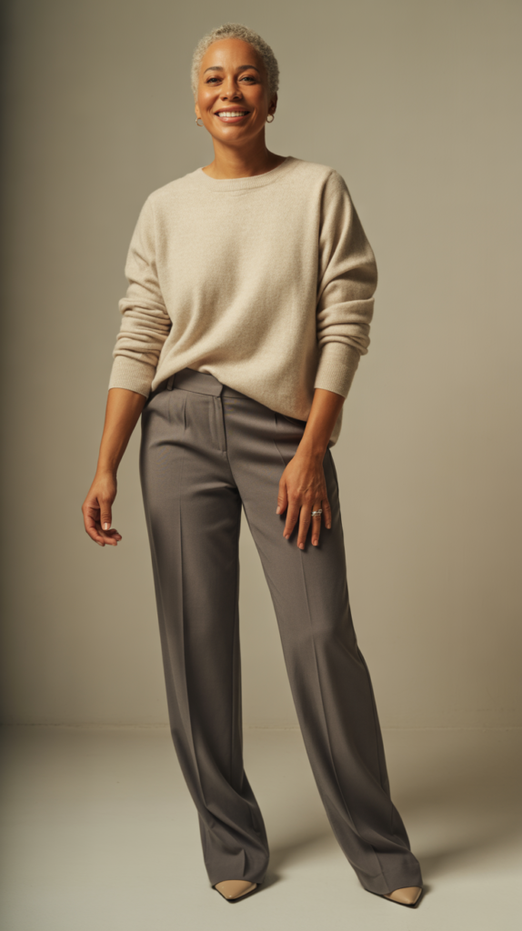  Cashmere Sweater with Tailored Trousers