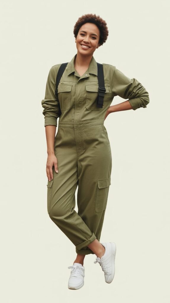Utility Jumpsuit with Athletic Footwear