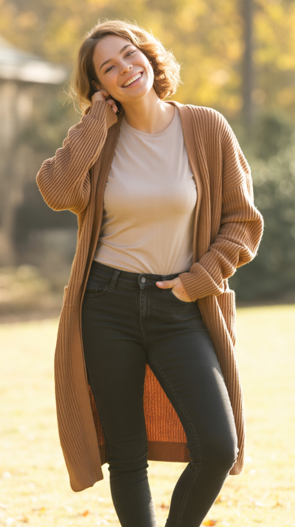 Long Cardigan with T-Shirt and Skinny Jeans