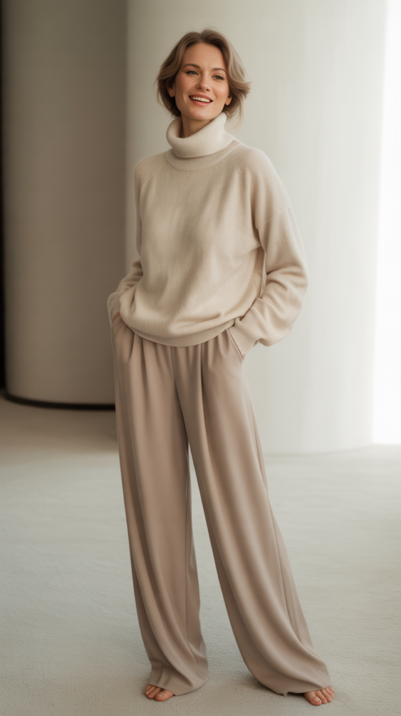 The Soft Turtleneck and Wide-Leg Pants Pairing