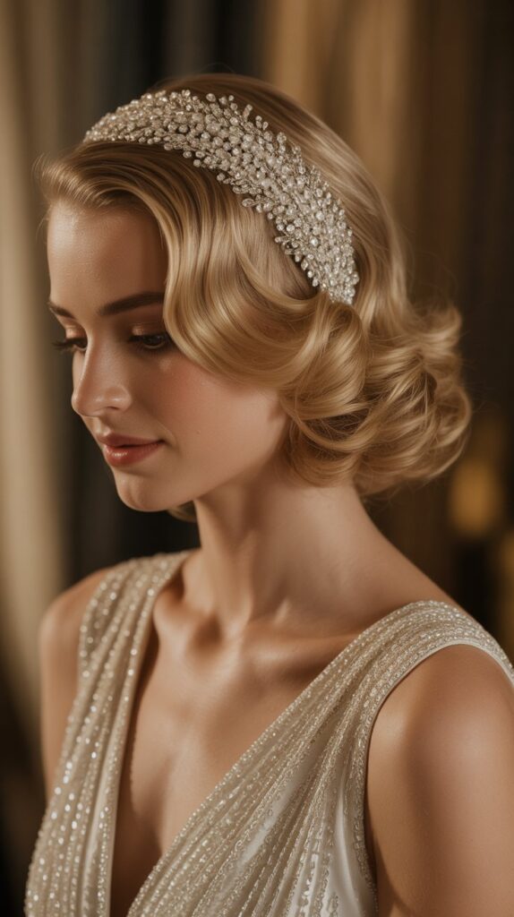 33 Best Half-Up, Half-Down Bridal Hairstyles 29 Half-Up with Crystal Headband