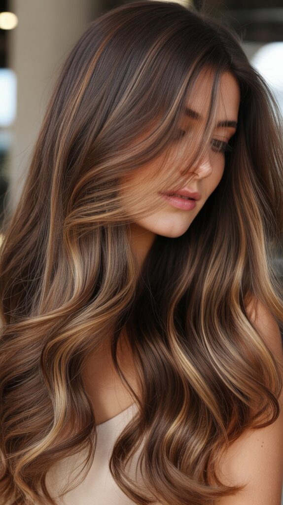 28. Chocolate Balayage for Long Hair