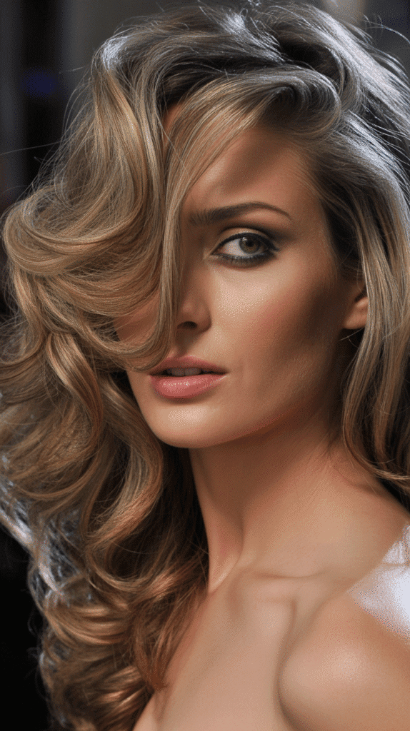 Top 27+ Slimming Hairstyles For Round Faces to Boost Confidence 14 Layered Wavy Hair with Side Swept Styling