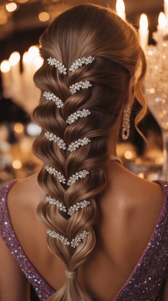 30 Must-Try Winter Hair Braid Trends for 2025 14 Pull-Through Braid with Sparkle Clips