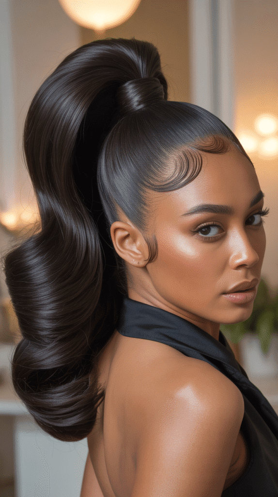 Classic Black High Ponytail with Sleek Base