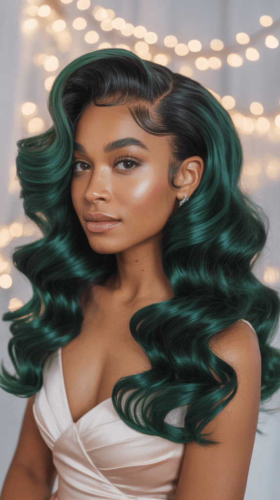 Emerald Green Deep Wave Half-Up Half-Down