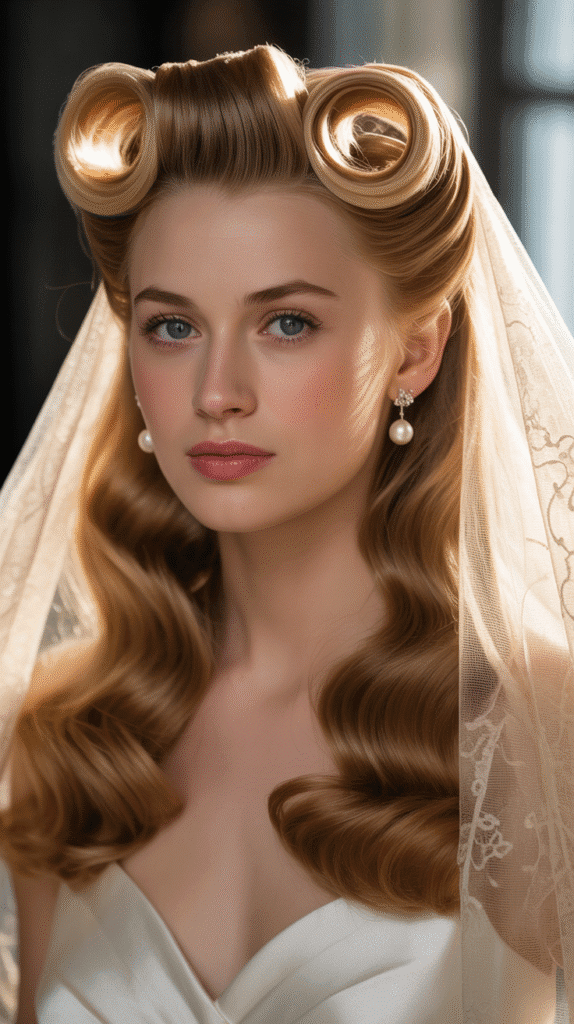 Best 30+ Wedding Hairstyles for Long Curly Hair 10 Vintage-Inspired Victory Rolls with Curls