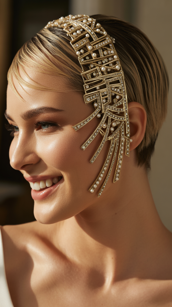 Art Deco-Inspired Headpiece with Slicked Sides