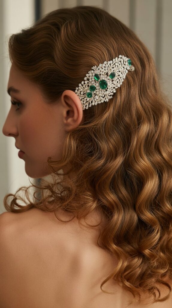 Pulled-Back Curls with Statement Accessory