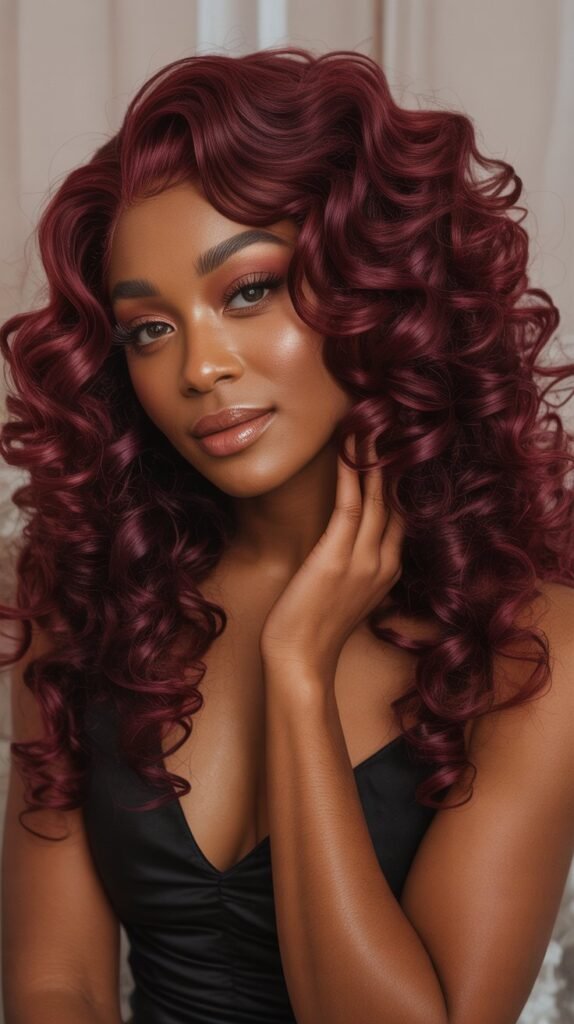  Burgundy Curly Wig