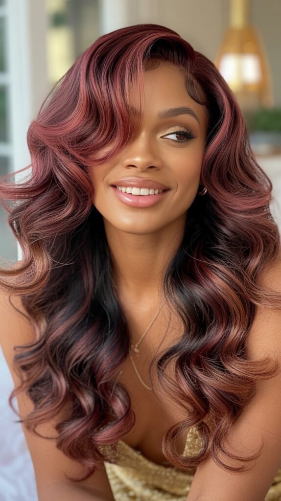 5. Burgundy Ombre Waves