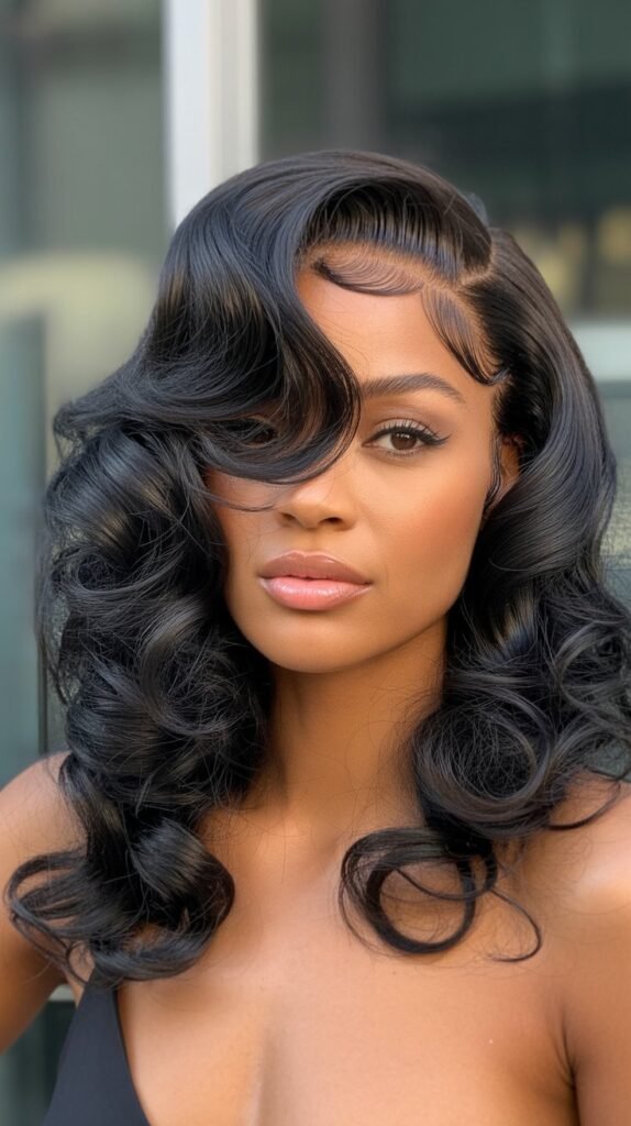 Deep Side Part with Hollywood Glam Waves
