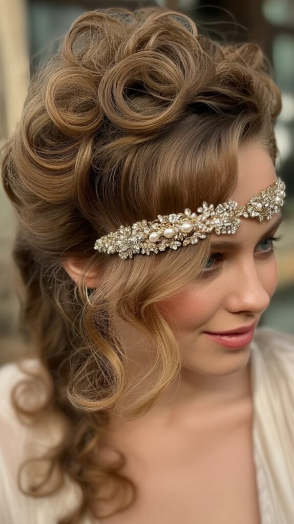 Pinned-Back Curls with Jeweled Headband