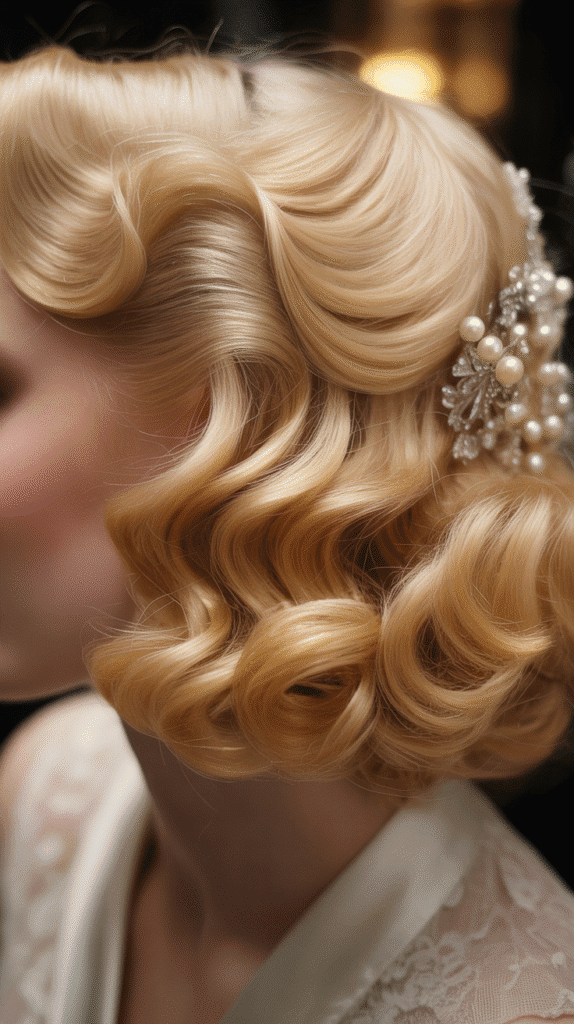 Best 30+ Wedding Hairstyles for Long Curly Hair 24 Vintage Waves with Curly Undertones