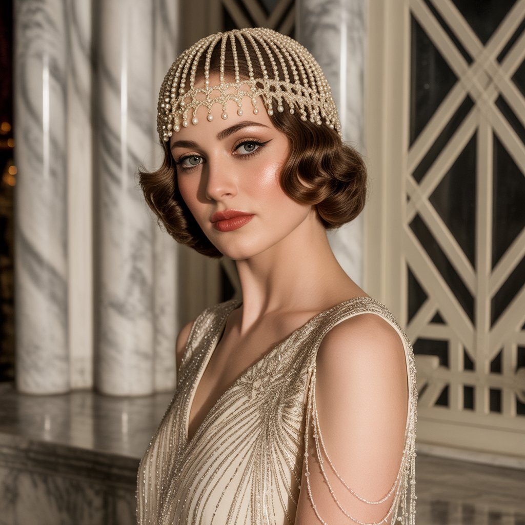  Art Deco-Inspired Headpiece with Slicked Sides