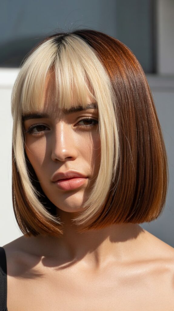Long Bob with Curtain Bangs and Face-Framing Money Pieces