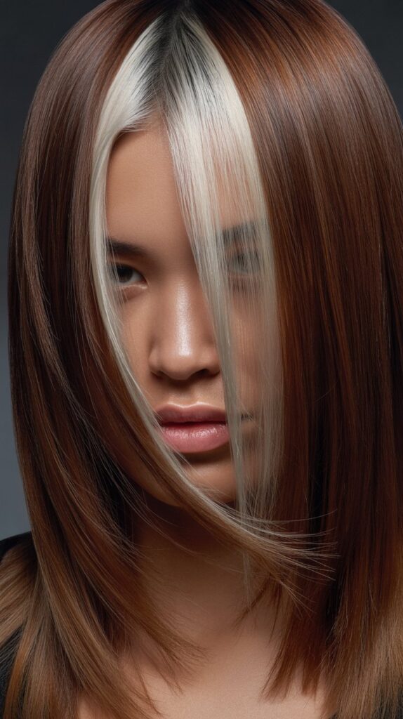 34 Trendy Brunette Balayage Hairstyles with a Money Piece 26 Cool Espresso with Silvery Blonde Money Piece