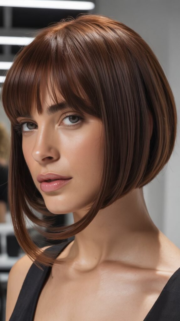 Beveled Bob with Angled Curtain Bangs