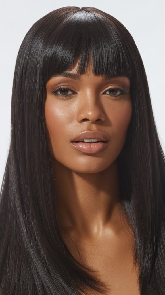 Straight Wig with Curtain Bangs