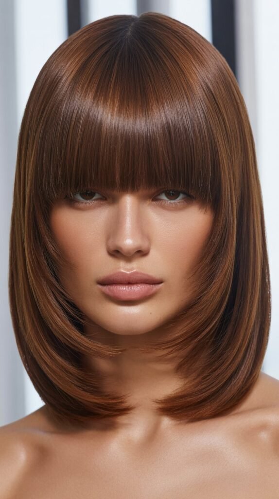  Sleek Straight Long Bob with Center-Parted Curtain Bangs