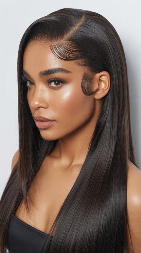 Middle Part with Bone Straight Hair