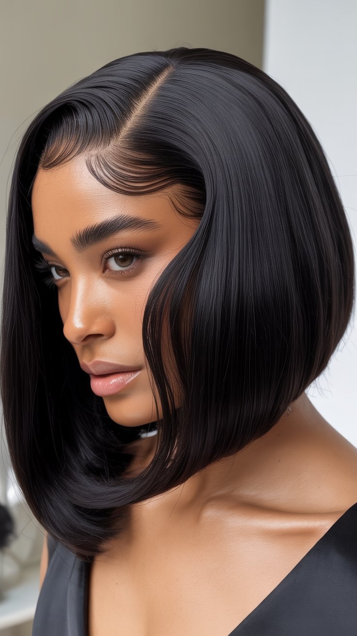  Blunt Cut with Deep Side Part