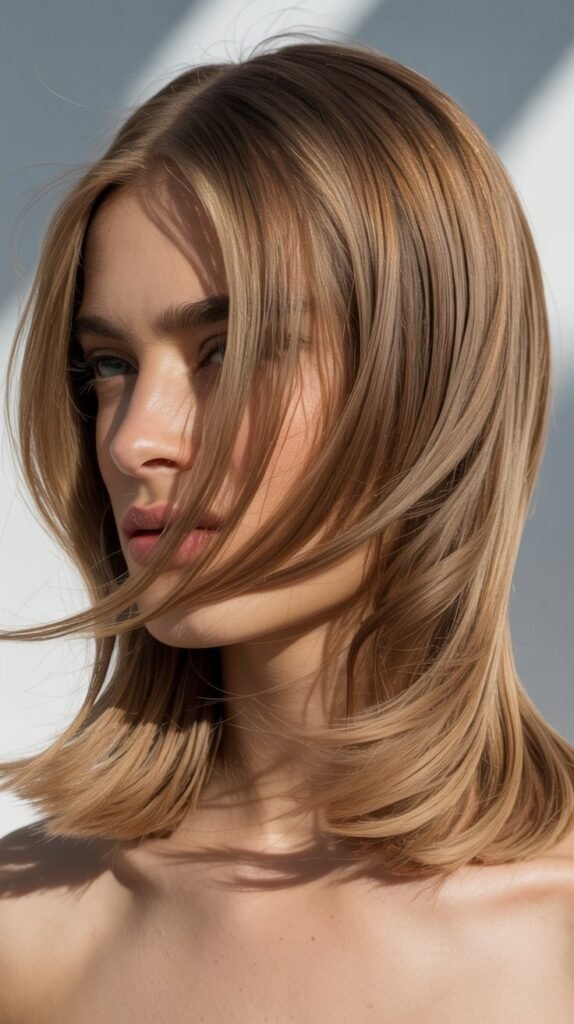 Textured Long Angled Bob with Beach Waves