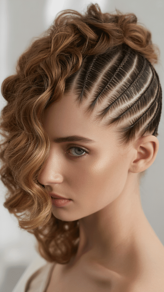 Best 30+ Wedding Hairstyles for Long Curly Hair 31 Diagonal Braid with Asymmetrical Curls