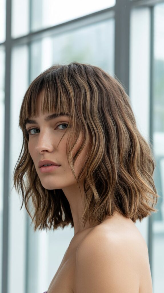 Textured Long Bob with Piecey Curtain Bangs