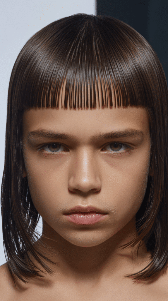 24 Long Little Boy Haircuts Perfect for Trendy Kids 14 Straight Long Hair with Blunt Bangs