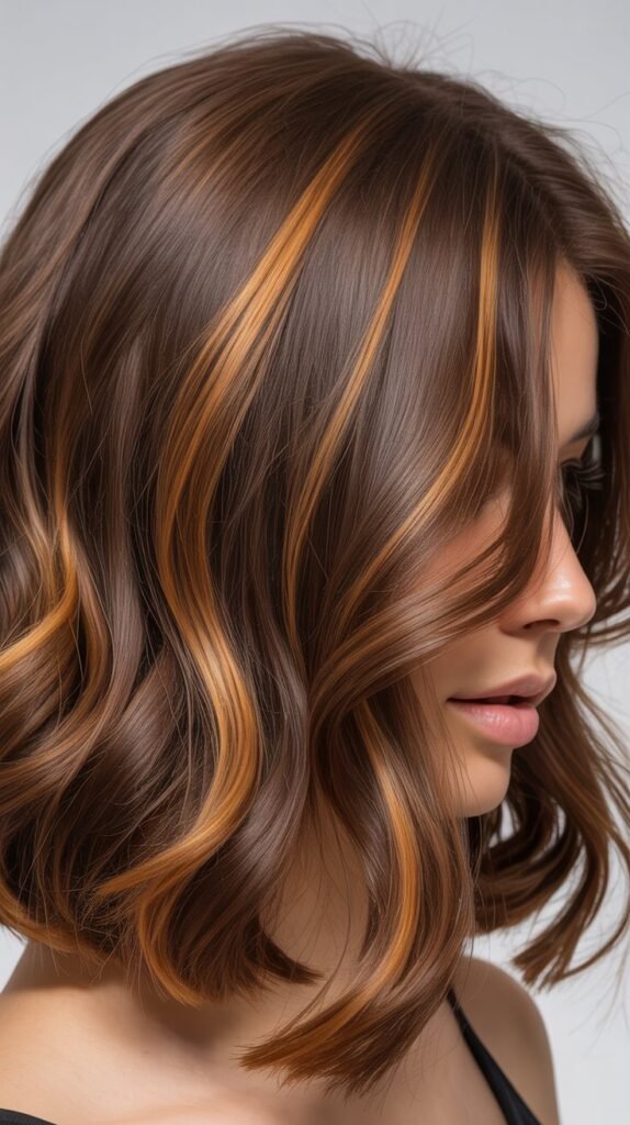Textured Lob with Balayage Caramel Highlights