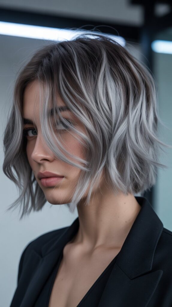 Choppy Bob with Silver Balayage