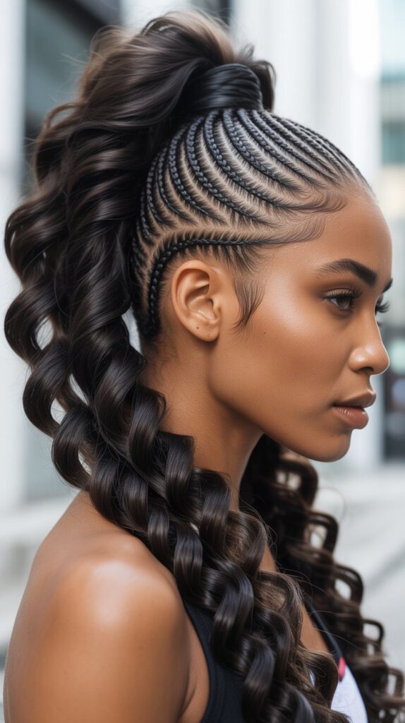 Top 33+ Baddie Hairstyles for Black Women Turn Heads 14 Side-Swept Cornrows into Ponytail