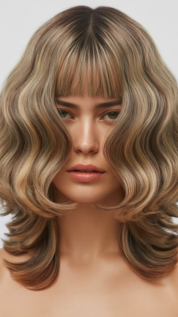 Long Bob with Curtain Bangs and Crimped Waves