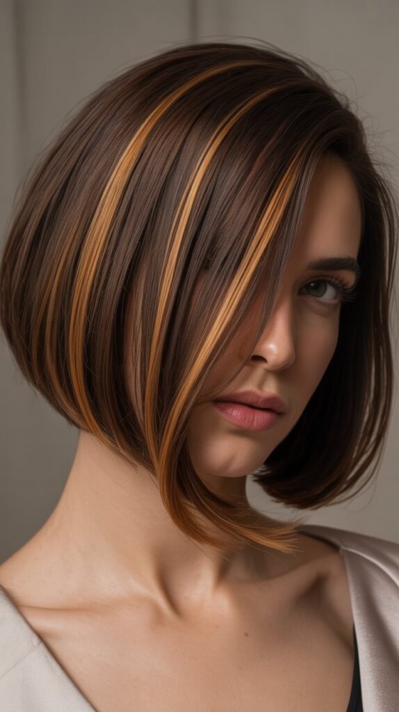 Asymmetrical Bob with Dramatic Caramel Contrast