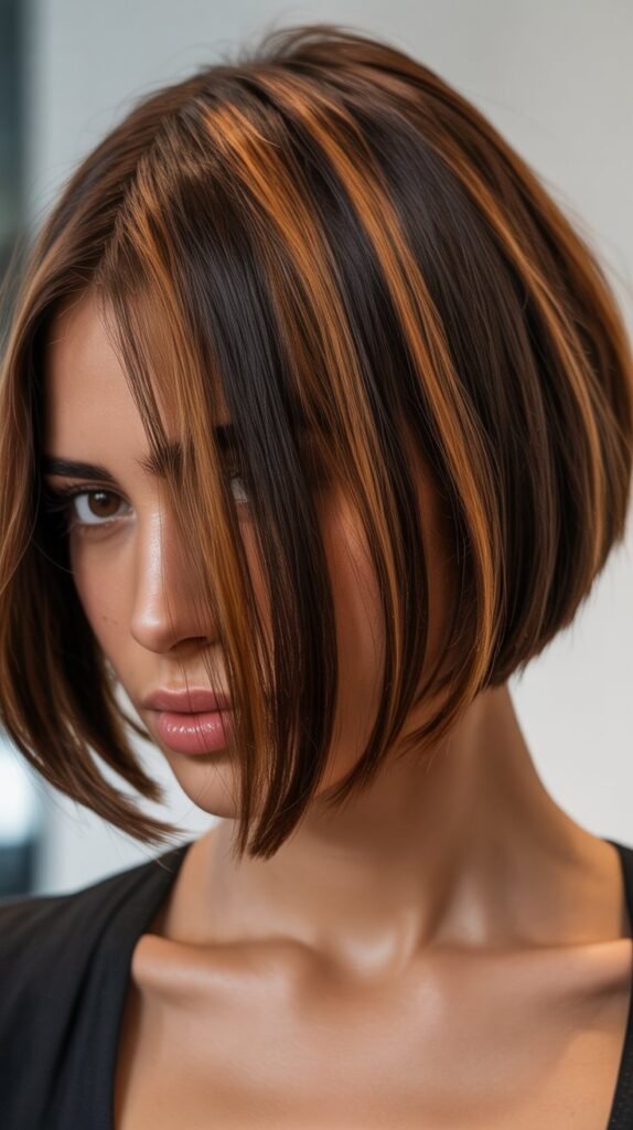  Edgy Undercut Bob with Caramel Overlay